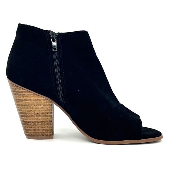 Fergalicious By Fergie Revenge Black Peep-Toe Block Heels Womens 8.5M Zippered - Picture 13 of 16